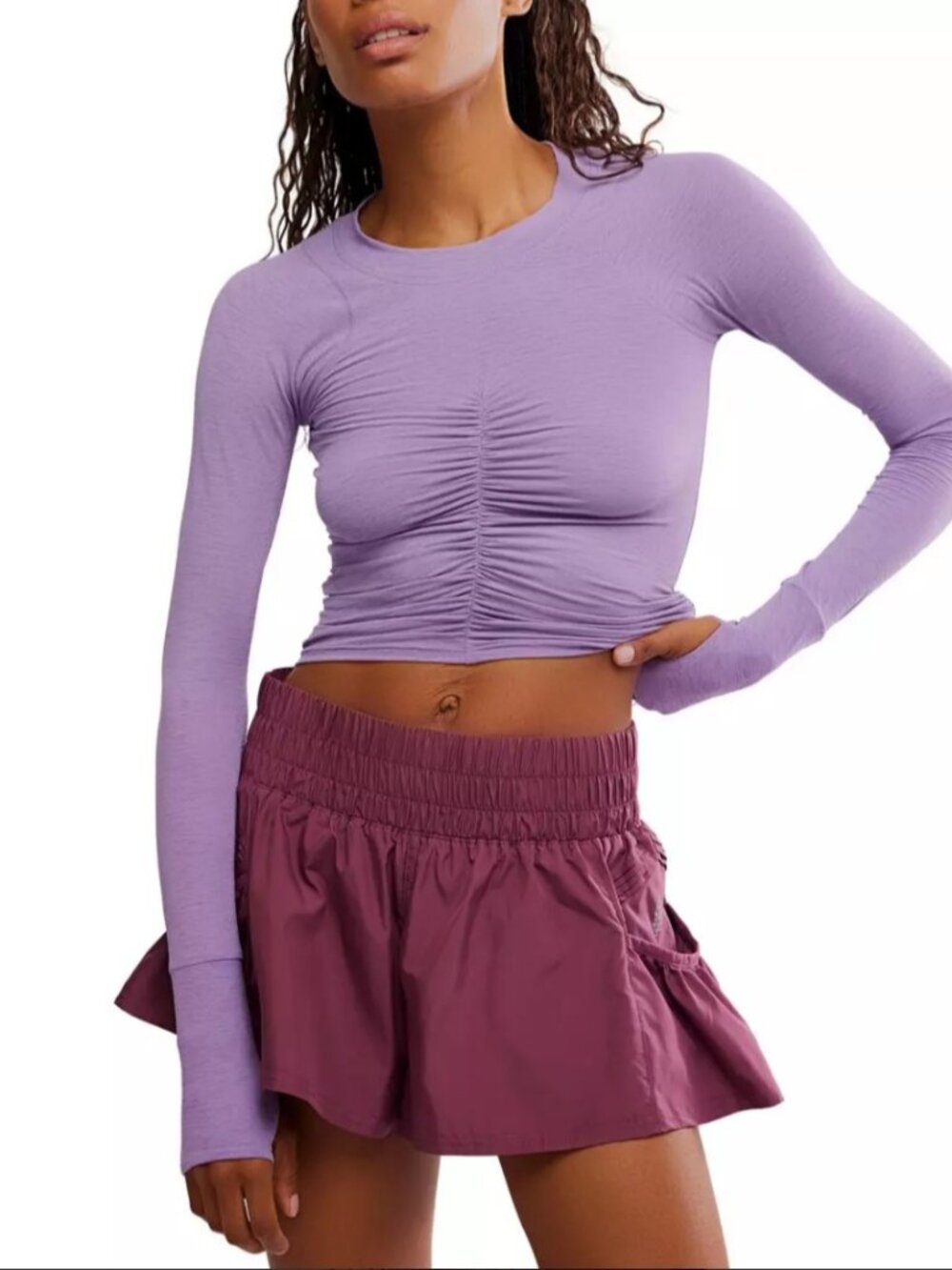 Free People Movement Women's Tempo Ruched Long Sleeve in Gem NWT